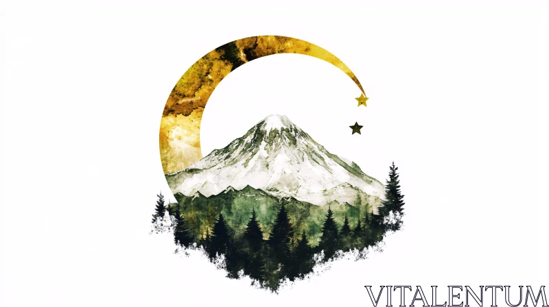 Mountain Landscape with Crescent Moon