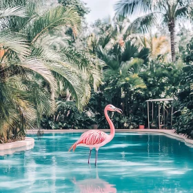 Pink Flamingo in Blue Pool