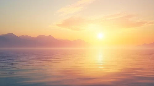 Golden Sunset Over Tranquil Ocean Waters