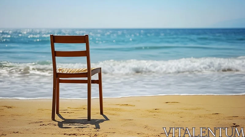 AI ART Seaside Solitude: A Chair on the Beach