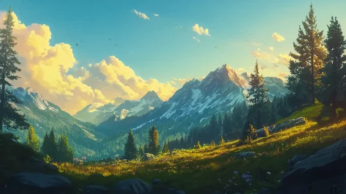 Picturesque Mountain Range with Green Valley