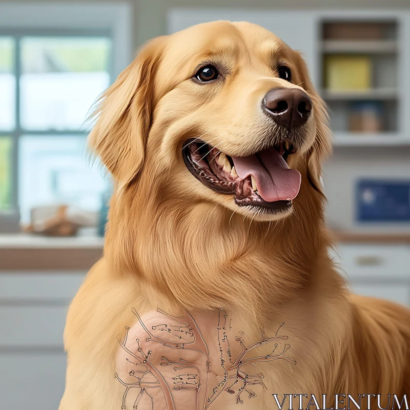 Golden Retriever Anatomy in a Kitchen Setting
