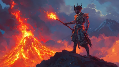 Horned Warrior at Volcanic Eruption