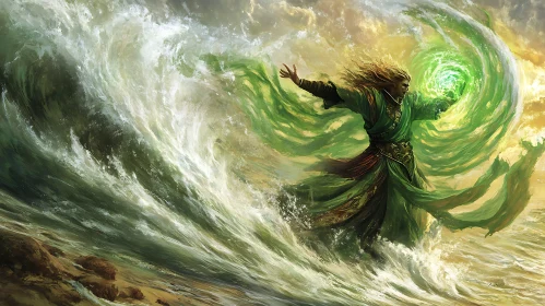 Magical Wizard in Ocean Wave Art