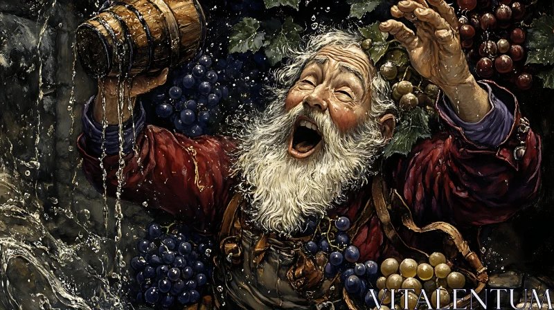 Man Celebrating with Wine and Grapes