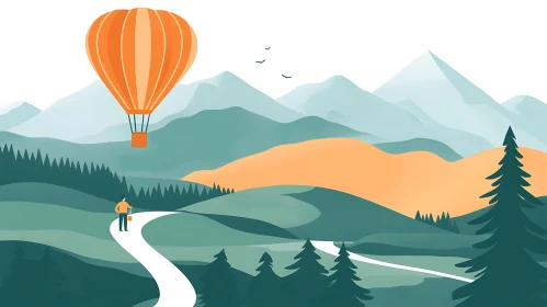 Mountain Landscape with Hot Air Balloon