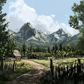 Scenic Mountainous View with Old Farm