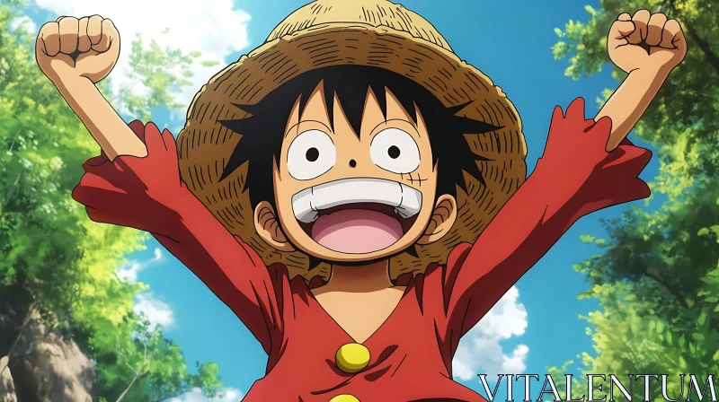 Cheerful Anime Character in Forest