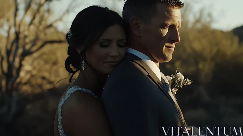 Bride and Groom Embracing on Wedding Day AI Image