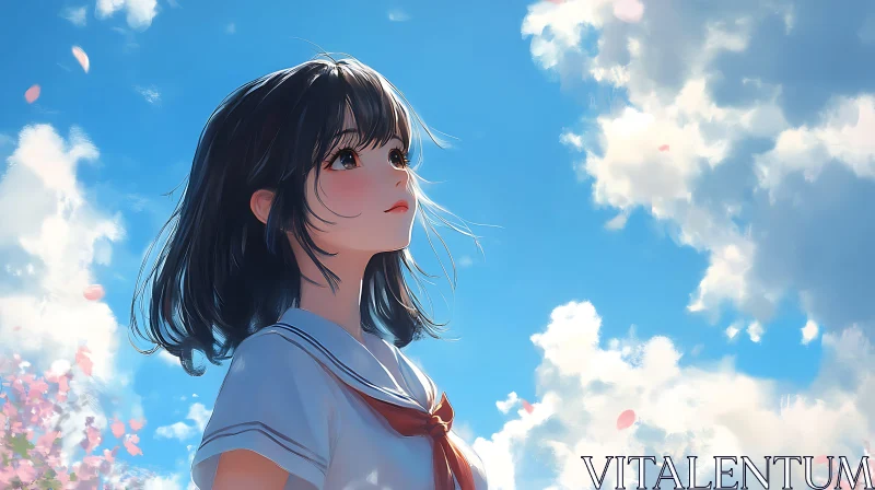 Tranquil Anime Scene with Sky and Blossoms