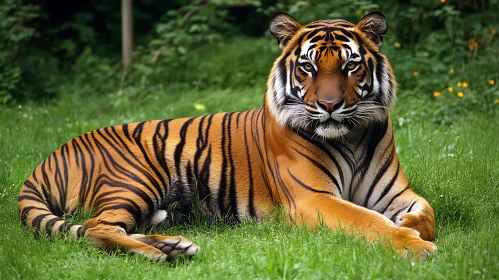 Tiger Lounging in the Grass