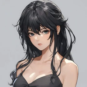 Anime Portrait of a Girl with Long Black Hair