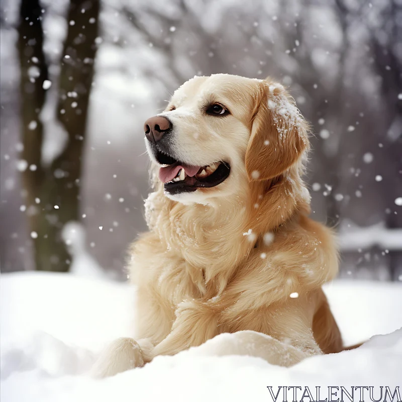 Golden Retriever Winter Scene
