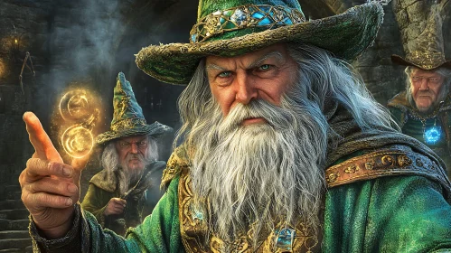 Mystical Wizards Conjuring Spells