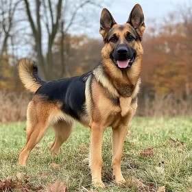Alert German Shepherd in Autumn Setting