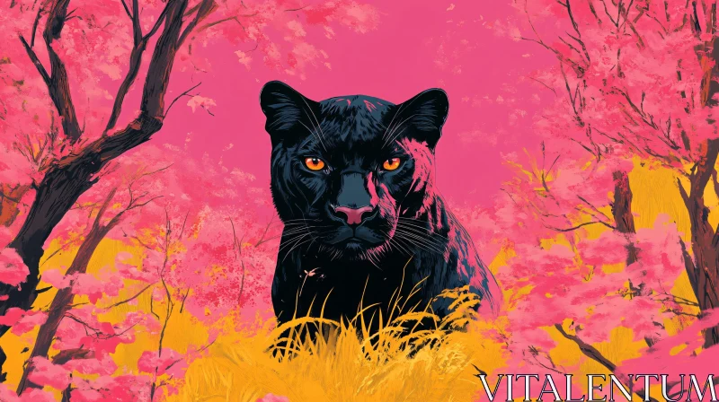 Black Panther Among Cherry Blossoms