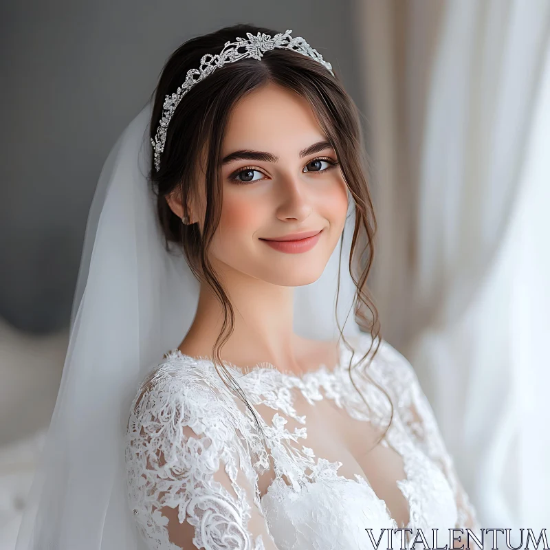 Young Woman in Wedding Dress and Tiara