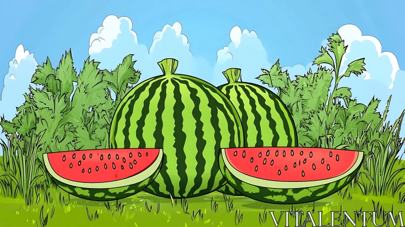 Cartoon Watermelons in the Field