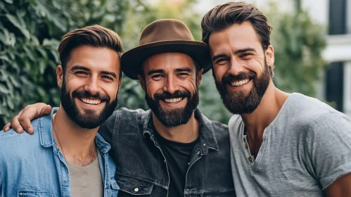 Trio of Smiling Men with Beards