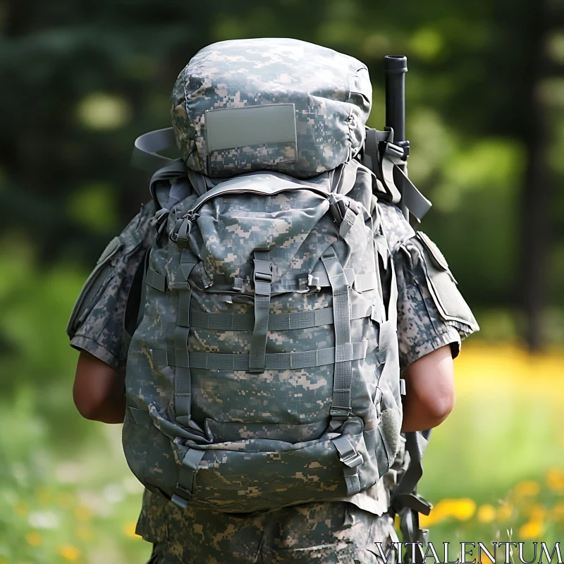 Camouflaged Soldier with Backpack AI Image