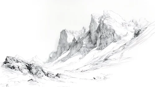 Monochrome Mountain Range Sketch