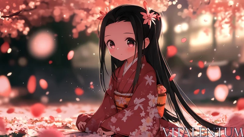 Serene Anime Scene with Cherry Blossoms