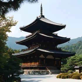 Japanese Pagoda amid Scenic Greenery