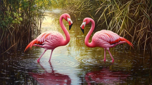 Pink Flamingos Serenity in Nature Artwork