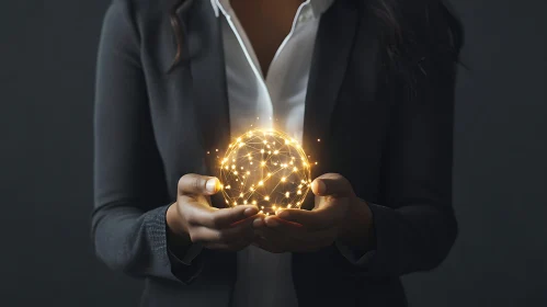 Glowing Network Sphere in Hands