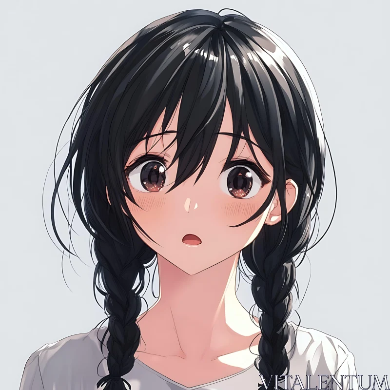 Surprised Anime Girl with Black Braids