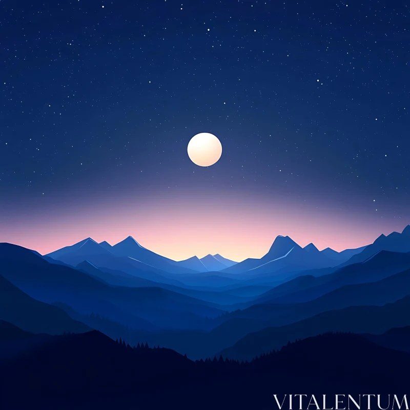 Starlit Mountains and Moon AI Image