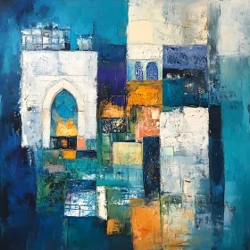 Geometric Abstract Architecture in Blue and Orange