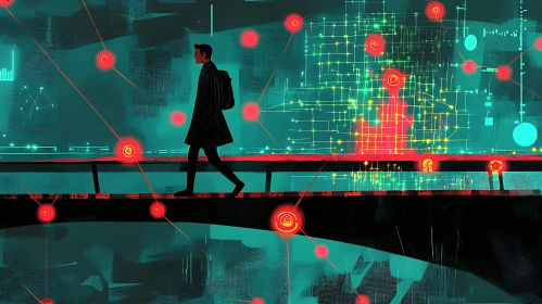 Abstract Digital Network with Walking Man