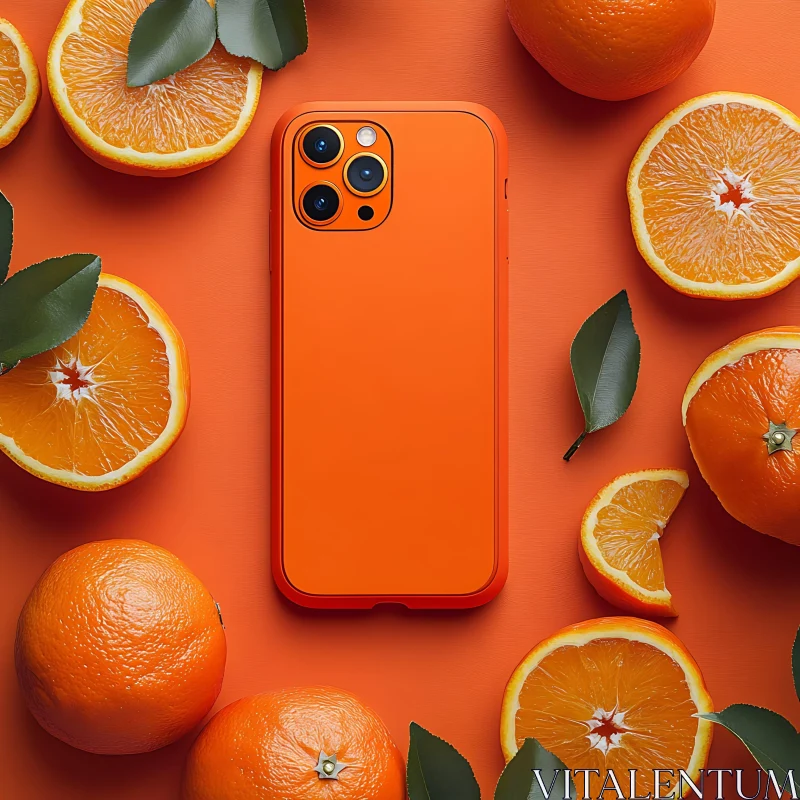 Vibrant Orange Phone Case and Fruits