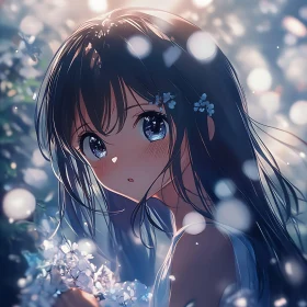 Anime Girl Amidst Glowing Flowers