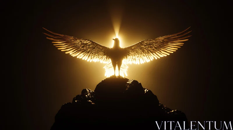 Eagle Spreading Wings on Mountain