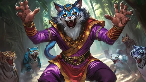Majestic Cat Monster with Loyal Companions