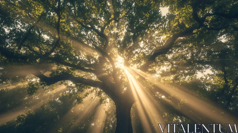 Sunlit Tree in the Heart of a Forest