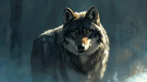 Wolf in the Misty Forest