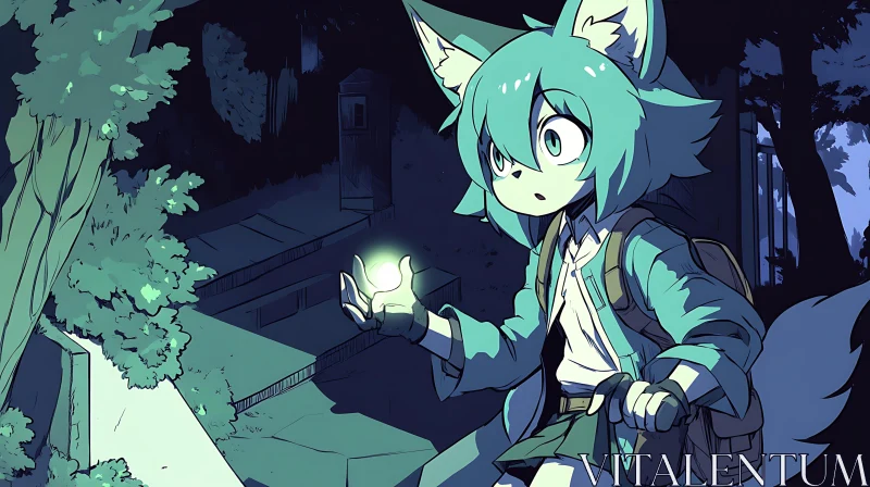 Anime Character Holding Glowing Orb in Enchanted Forest