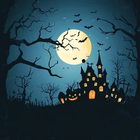 Halloween Castle Under the Moonlight