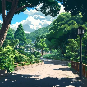 Tranquil Forest Path under Blue Sky