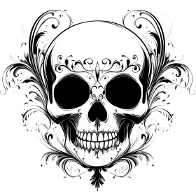 Monochrome Skull with Floral Ornamentation