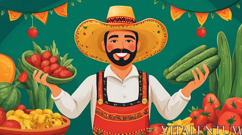 Cartoon farmer with harvest