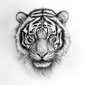 Detailed Monochrome Tiger Face Drawing