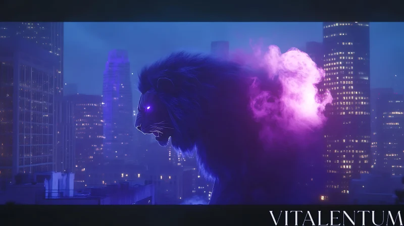 Urban Lion: Neon Majesty at Night