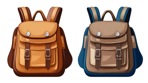 Two Backpacks: Brown and Blue
