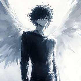 Ethereal Character with Wings in Anime Style