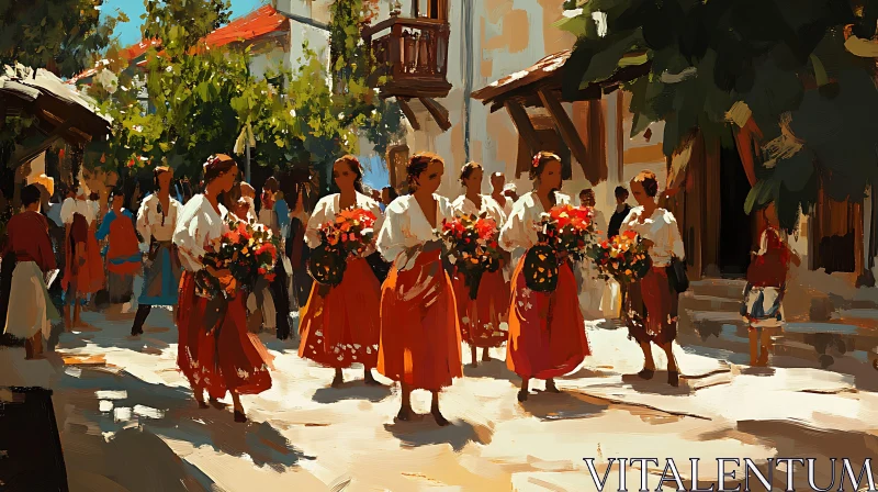 Folk Women with Blossoms