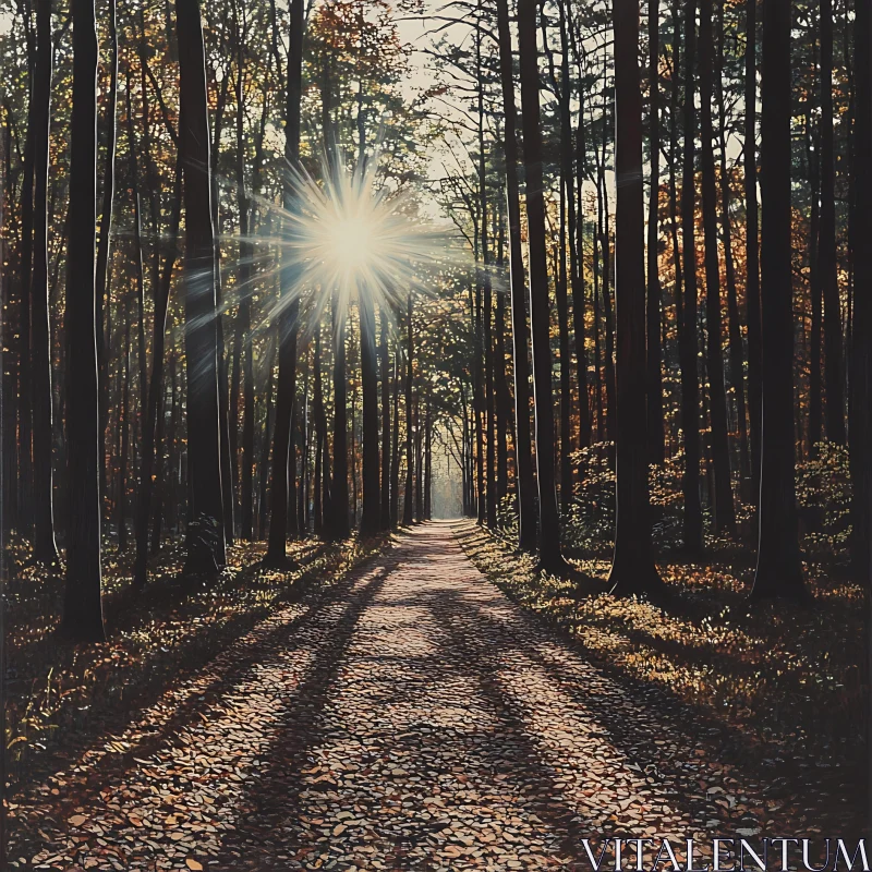 Forest Path with Sunlight and Shadows